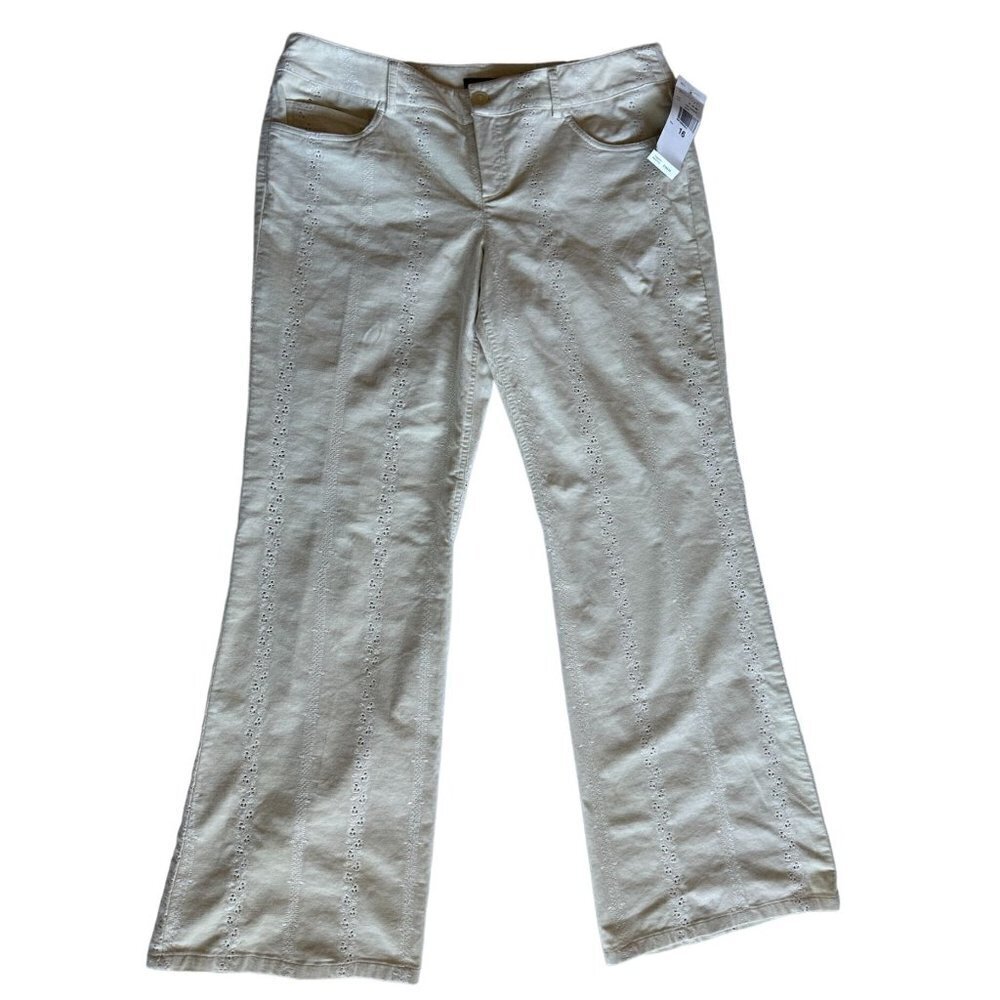Womyn Pants Women's Thin Corduroy Size 16 Eyelet Cutouts 5 Pocket Cream NEW
